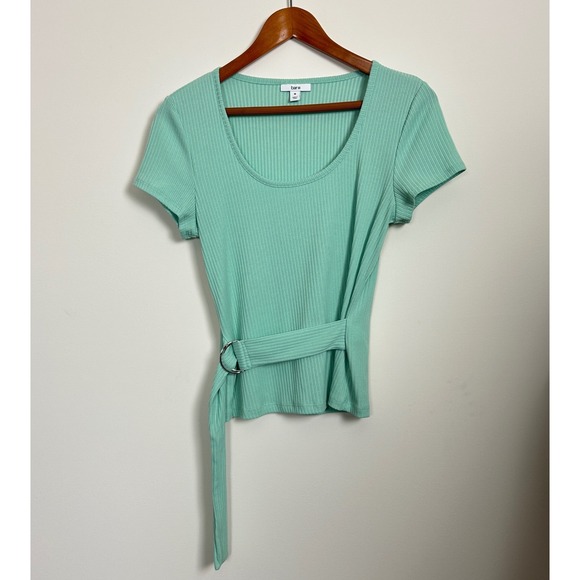 Bar III Tops - Bar III Green Ribbed Front‎ Belt Scoop Neck Short Sleeve Top Size M